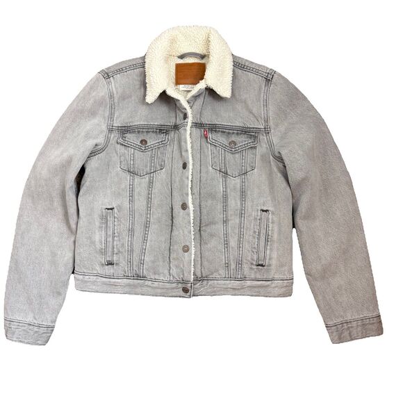 Levi’s Original Sherpa Trucker Gray Denim Jacket Women's Size Medium - Picture 1 of 12